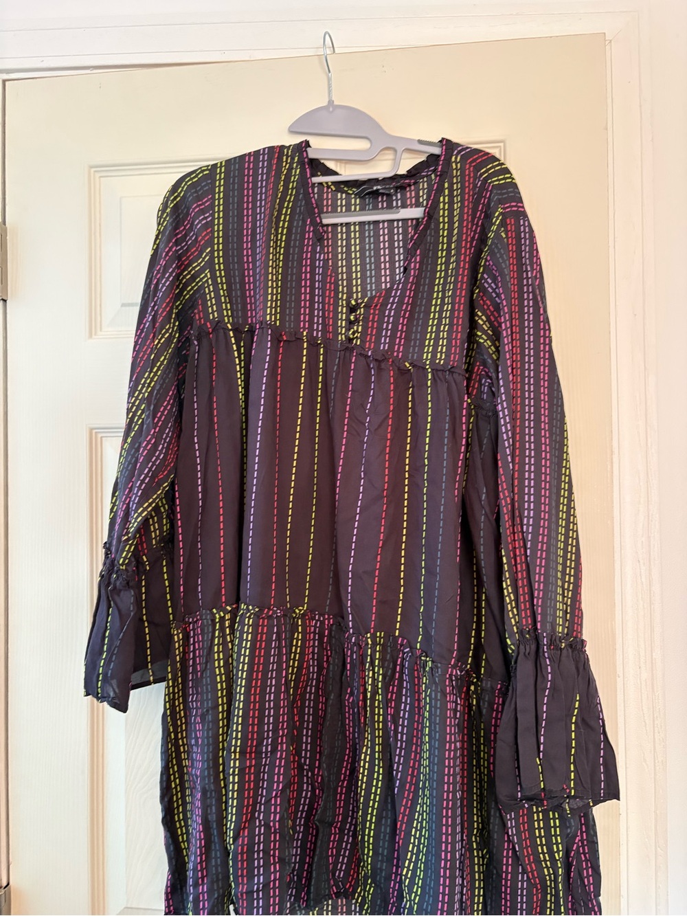 Women’s Black Multi-Stripe Boho Tiered Dress